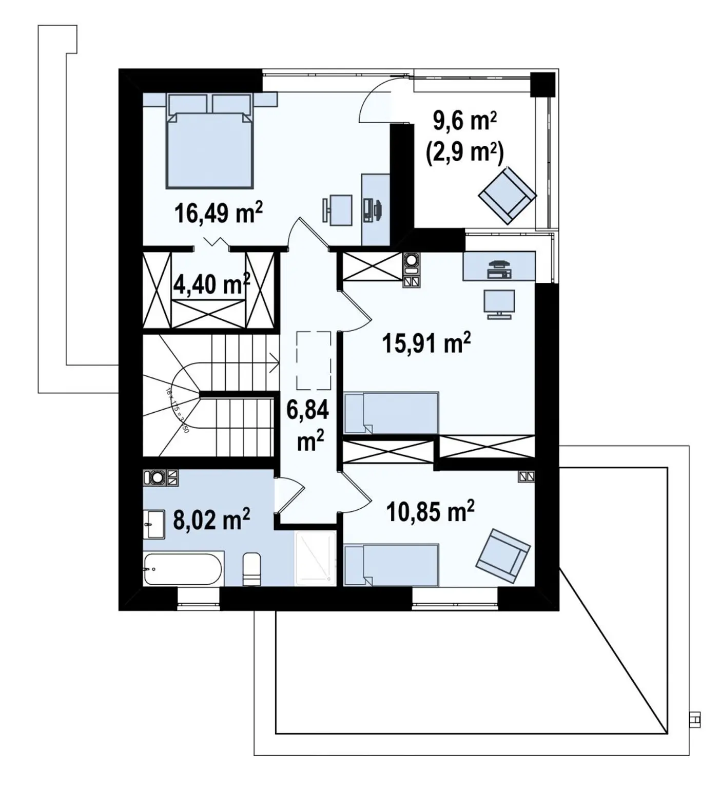 2-ий поверх 62,5 / 65,4m²