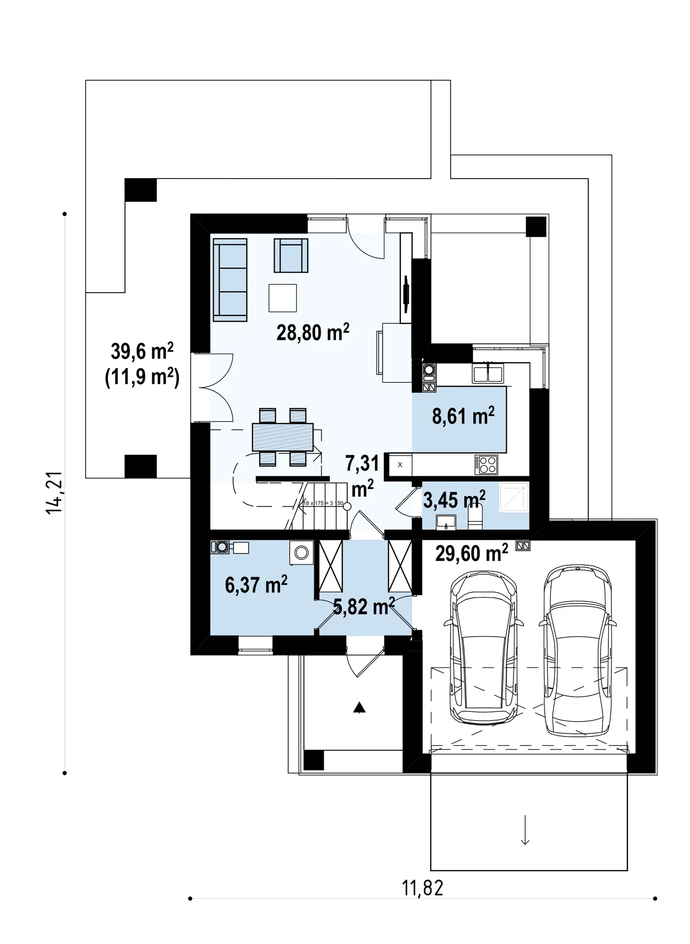 1-ий поверх 90,0 / 101,9m²