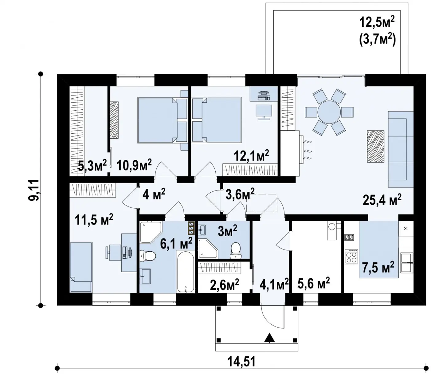 1-ий поверх 101,7 / 105,4m²