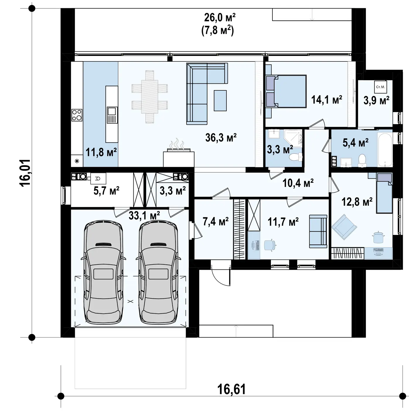 1-ий поверх 159,2 / 167,0m²