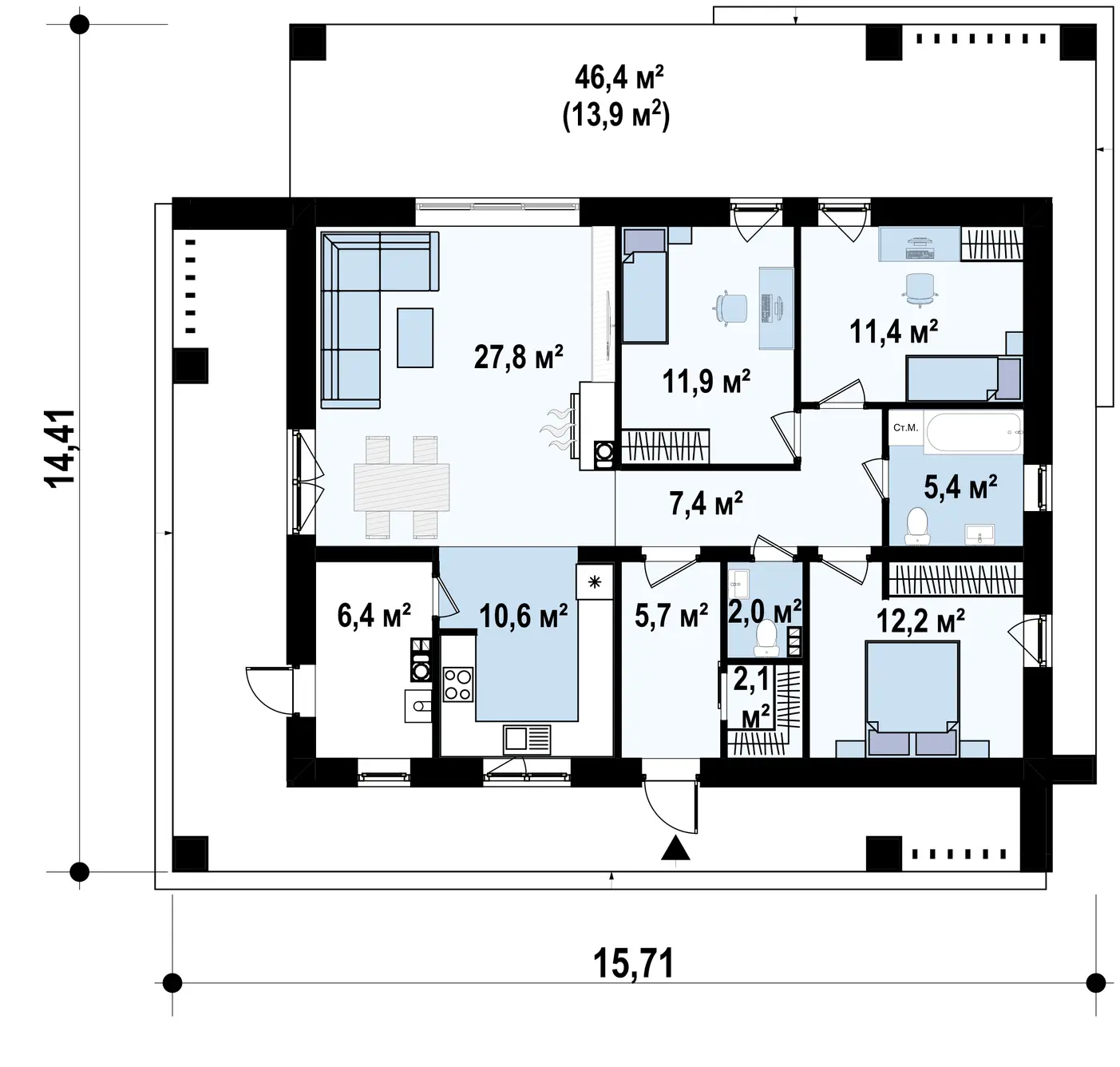 1-ий поверх 102,9 / 116,8m²