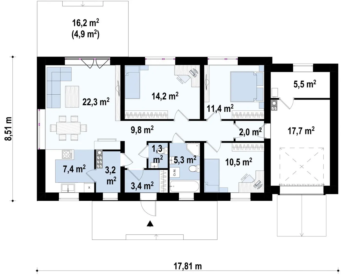 1-ий поверх 114,3 / 119,2m²