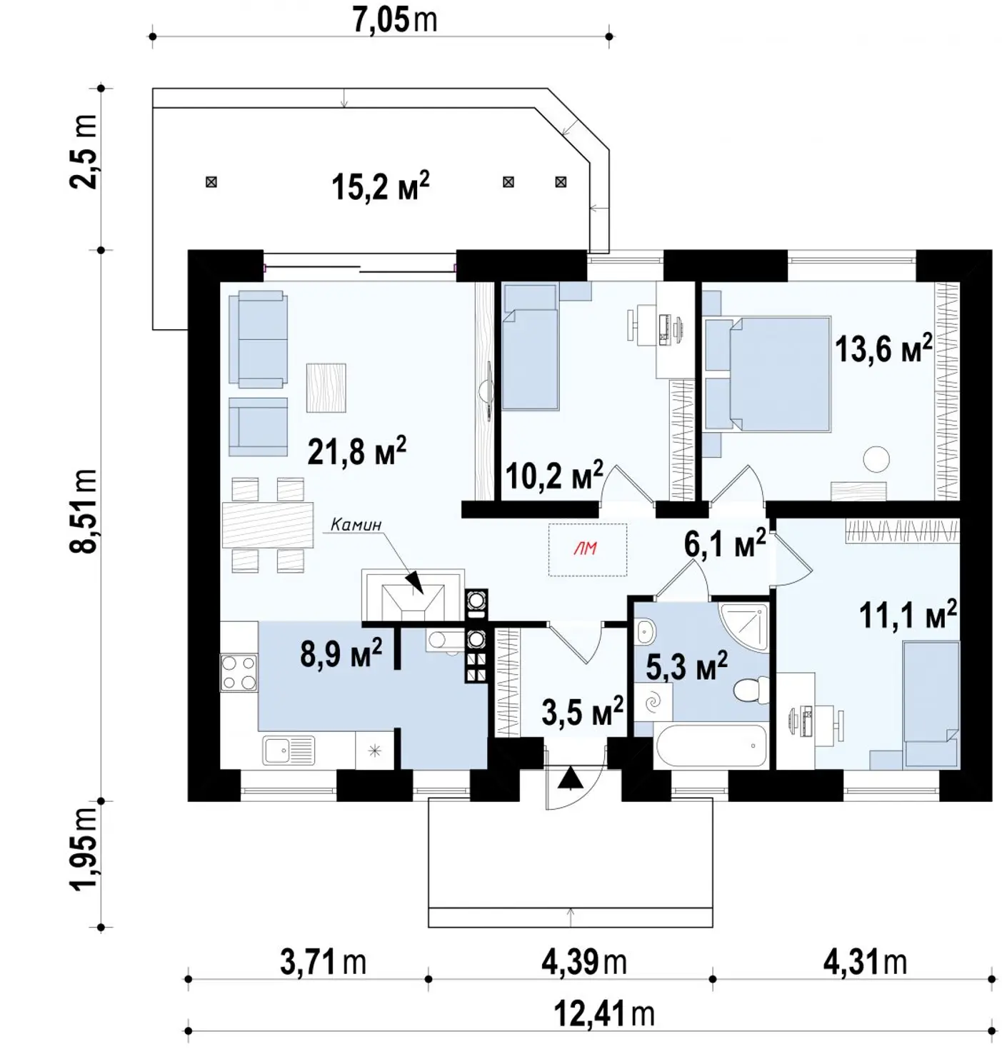 1-ий поверх 80,6 / 85,2m²