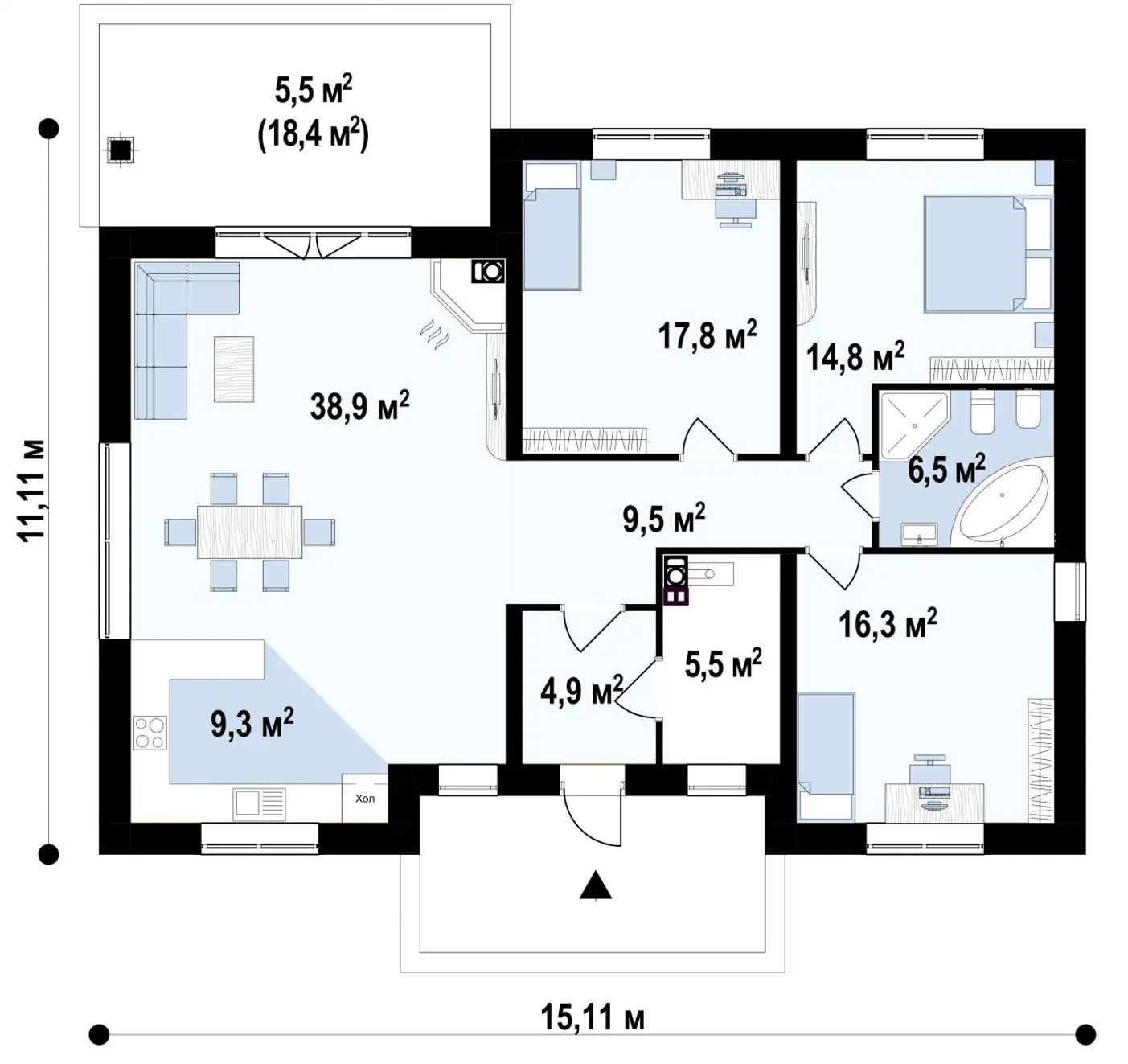 1-ий поверх 123,5 / 129,0m²