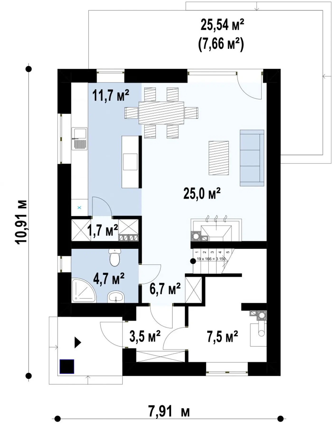 1-ий поверх 60,8 / 68,5m²