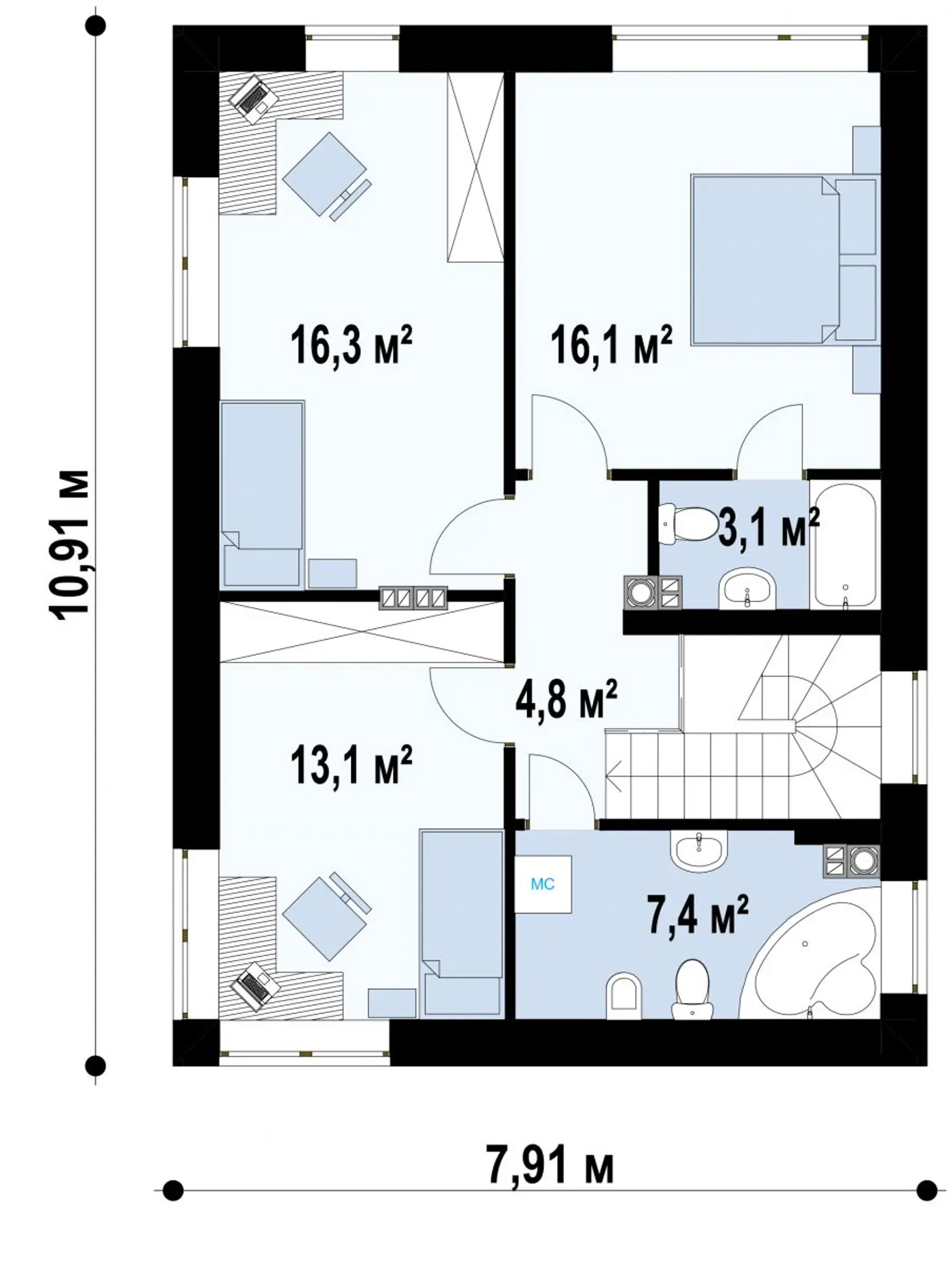 2-ий поверх 60,8 / 68,5m²