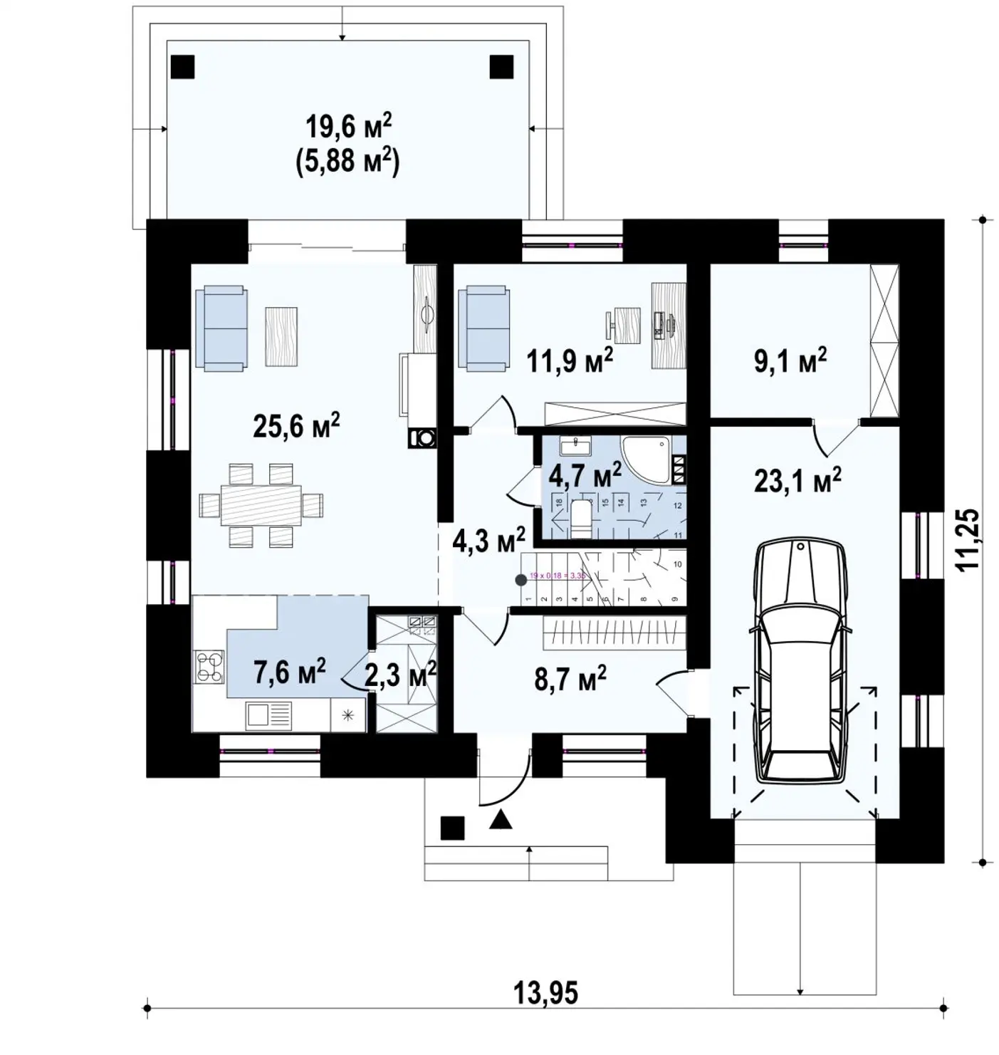 1-ий поверх 95,1 / 100,9m²