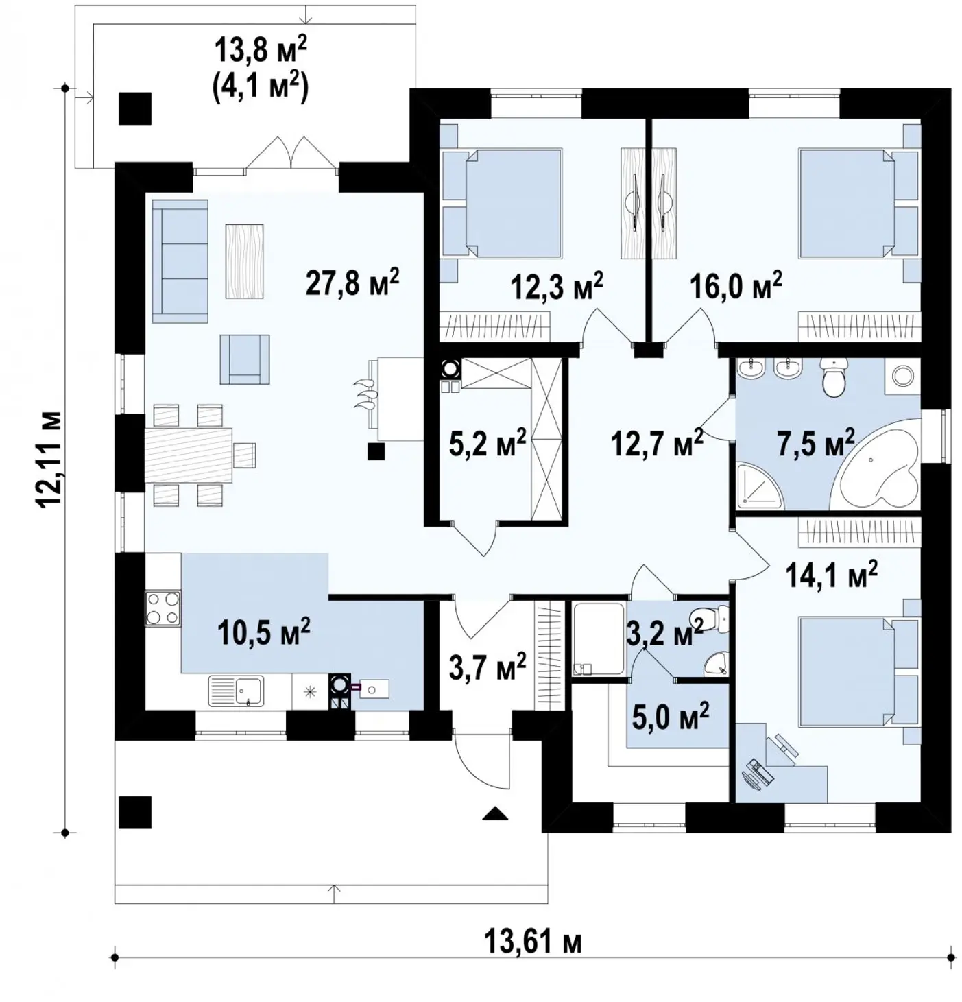 1-ий поверх 118,0  / 122,1m²