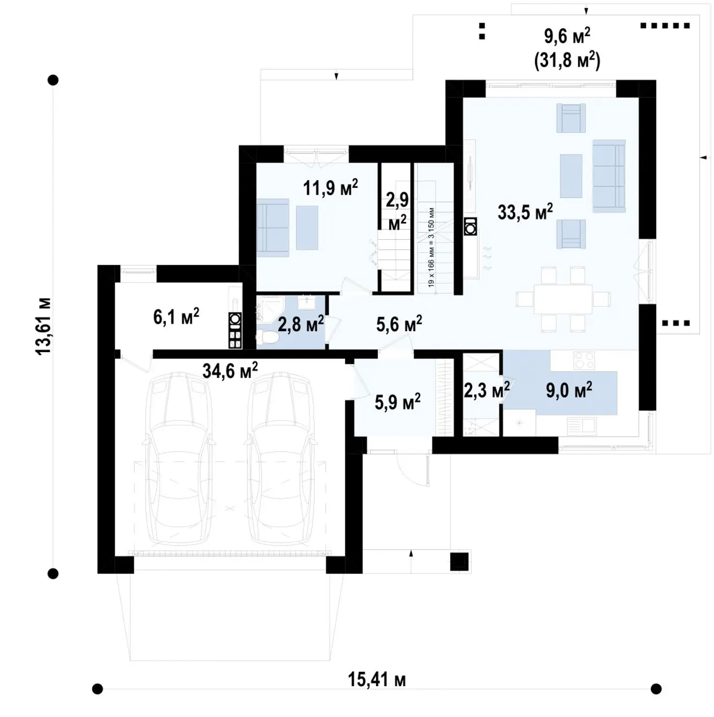 1-ий поверх 114,6 / 130,4m²