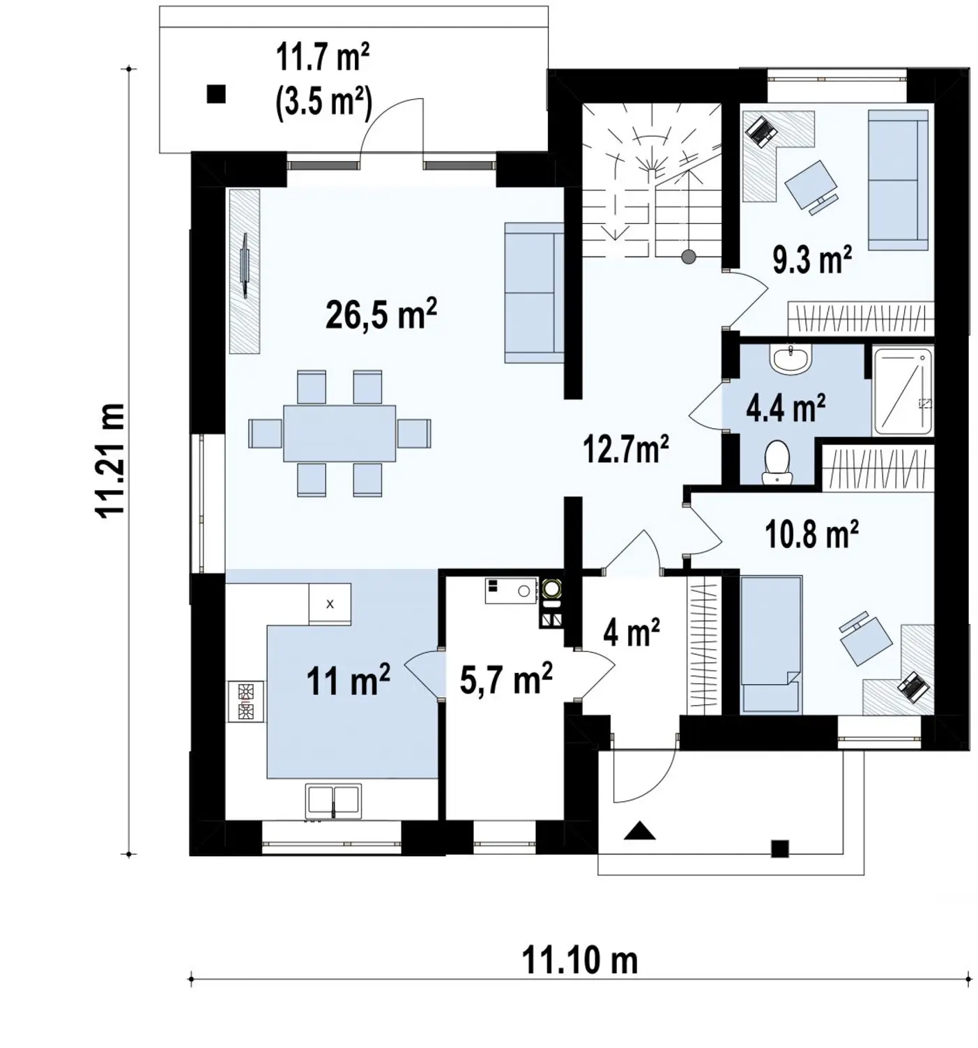 1-ий поверх 84,4 / 87,9m²