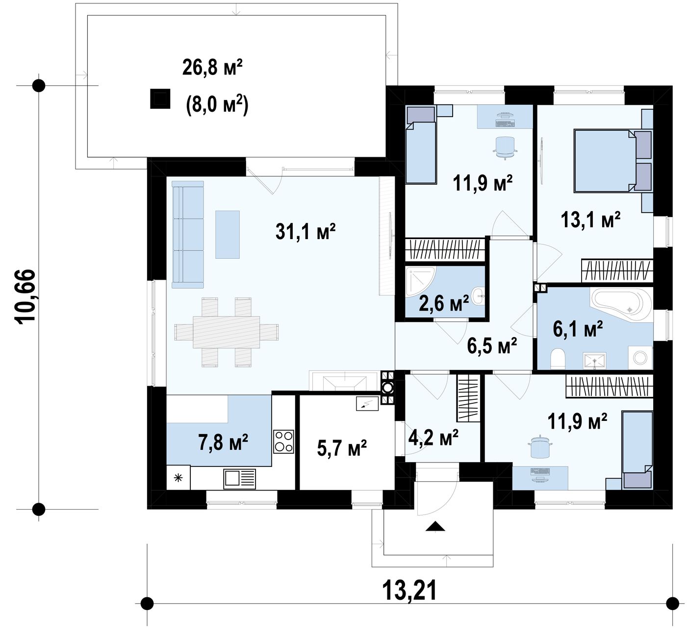 1-ий поверх 101,1 / 109,1m²